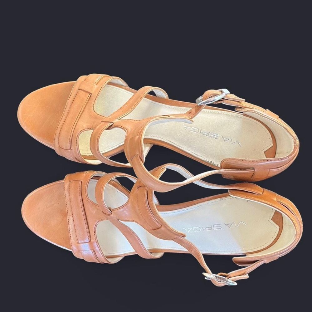 Via Spiga Hilda Cognac Alwather Tan Heels Size 8.5 - Picture 3 of 8